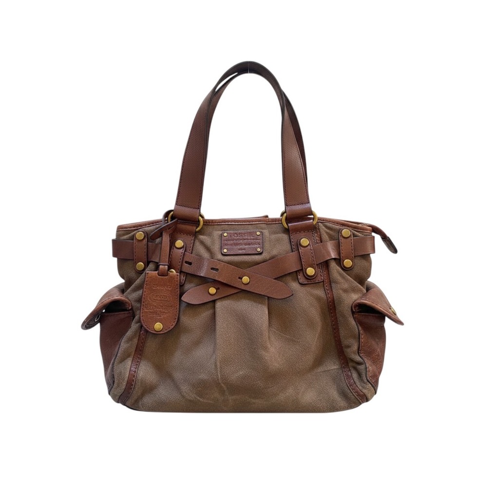 Fossil Long Live Vintage Shiny Canvas Satchel Bag Y2K Brass Key Charm